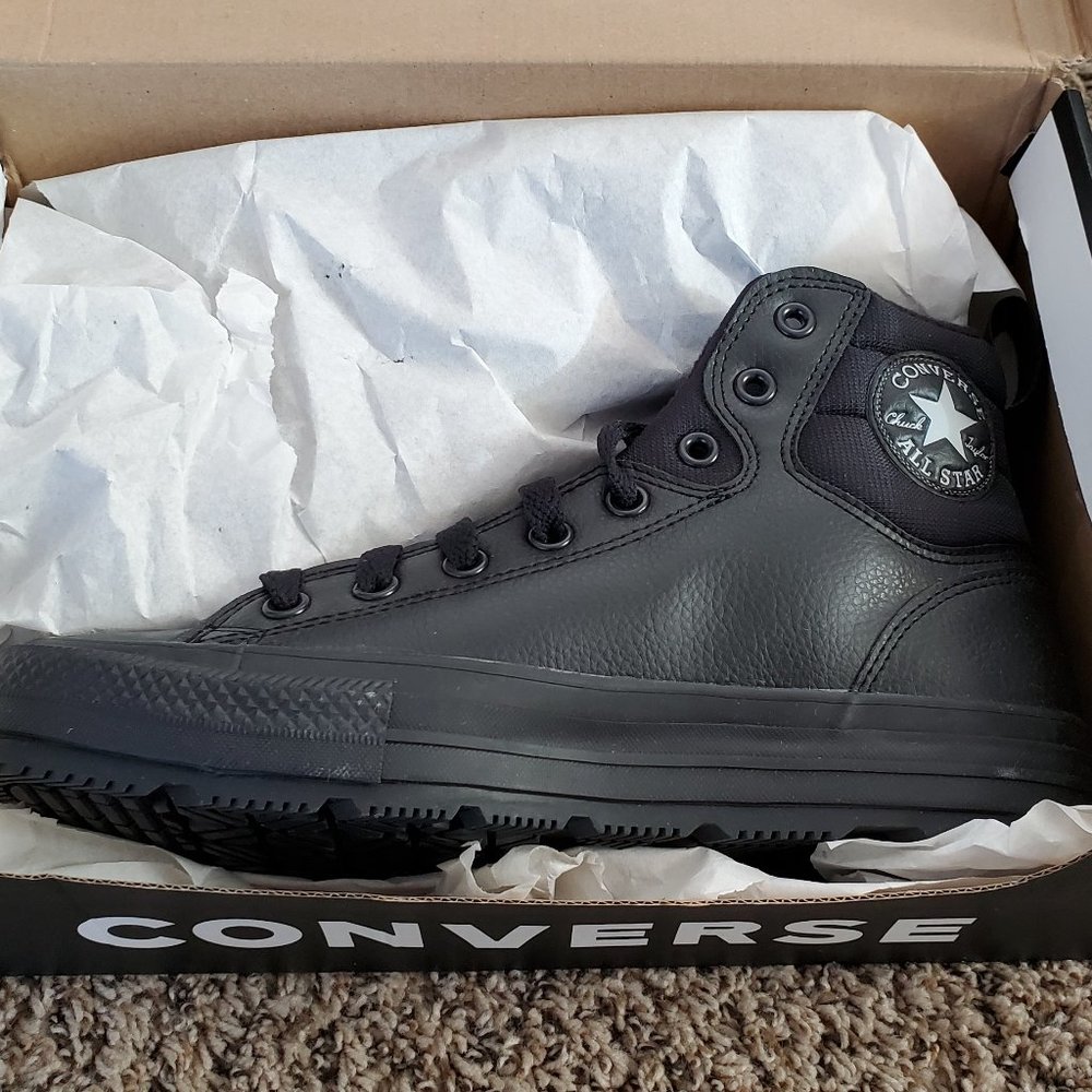 New Converse Faux Leather Berkshire Boot Black Winter Boots 10 Womens 8 Mens